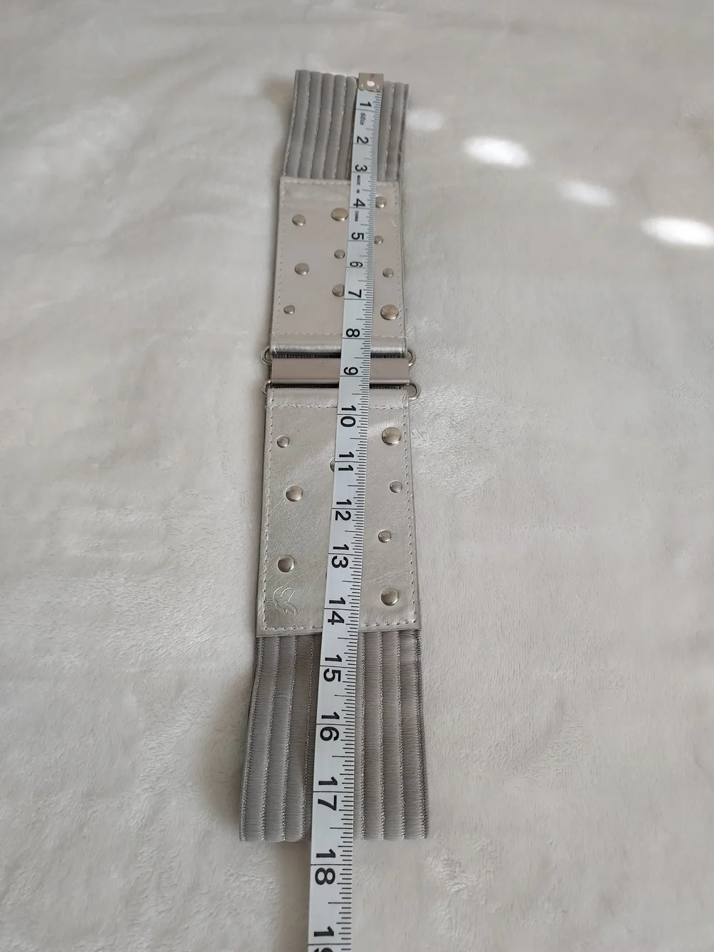 Wide Silver Elastic Fasion Waist Belt with Stud Accents Chic Y2K